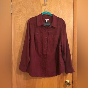 Croft & Barrow Maroon Suede Button Down Shirt Size 1X